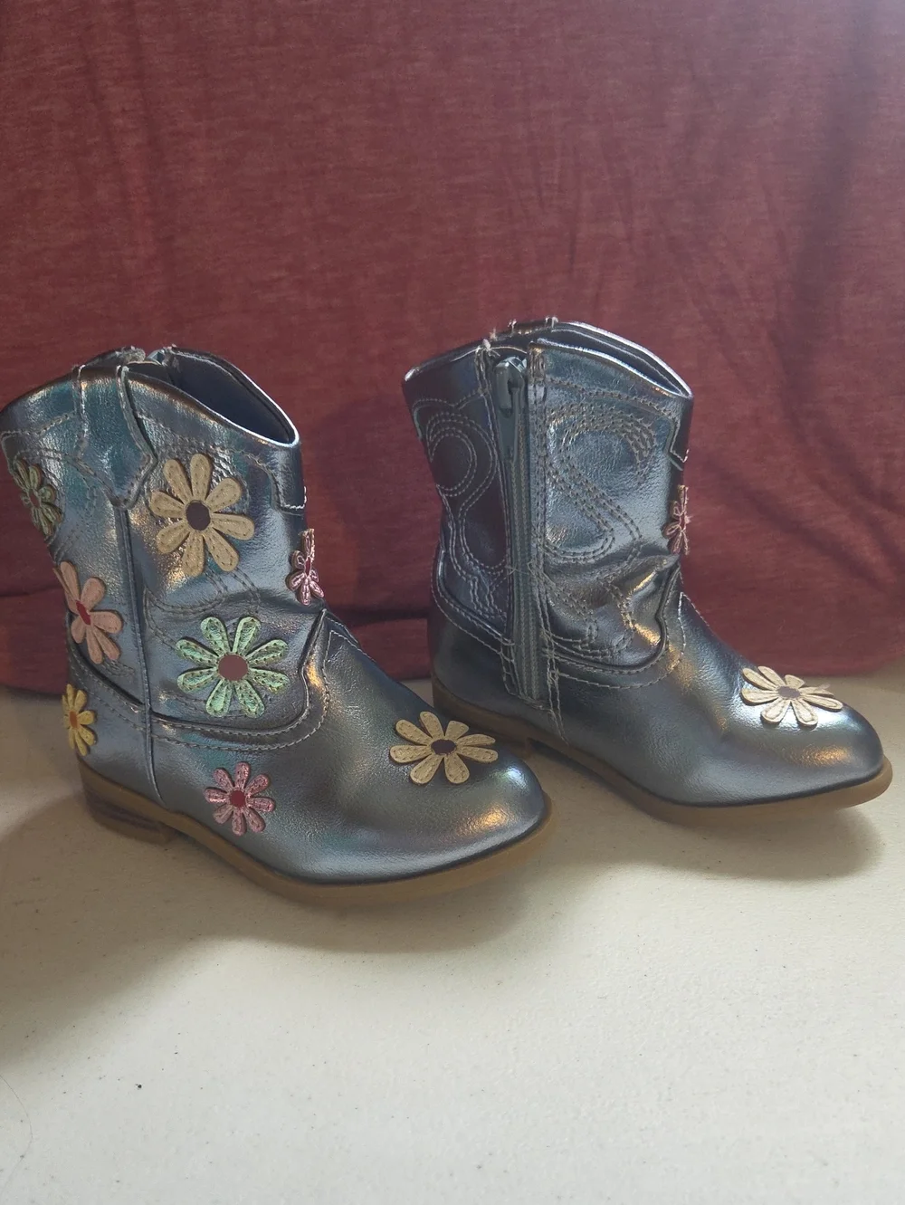 wonder nation Metallic Blue Floral Embroidered Kids Boots